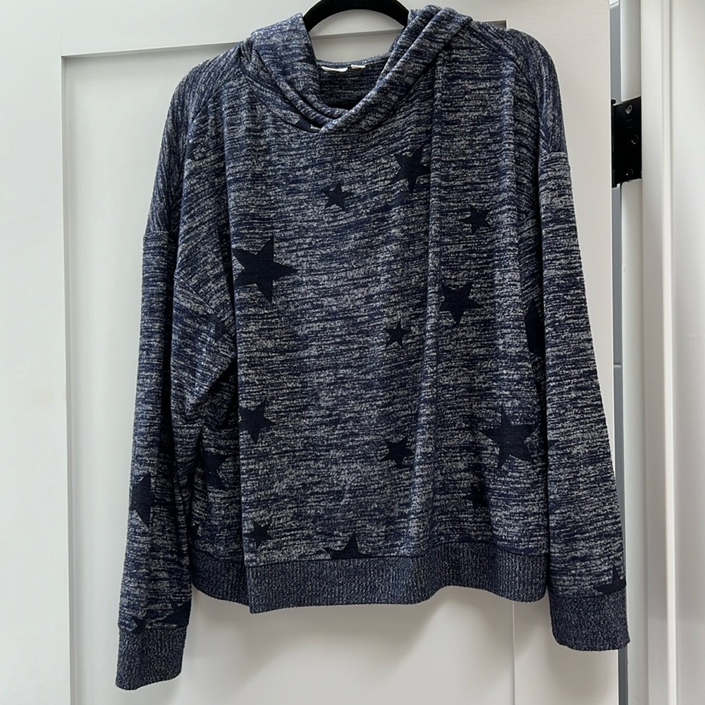 Purple cowl necked hoodie, size: L
